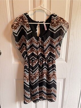 Black Chevron & Leopard Print Short Dress